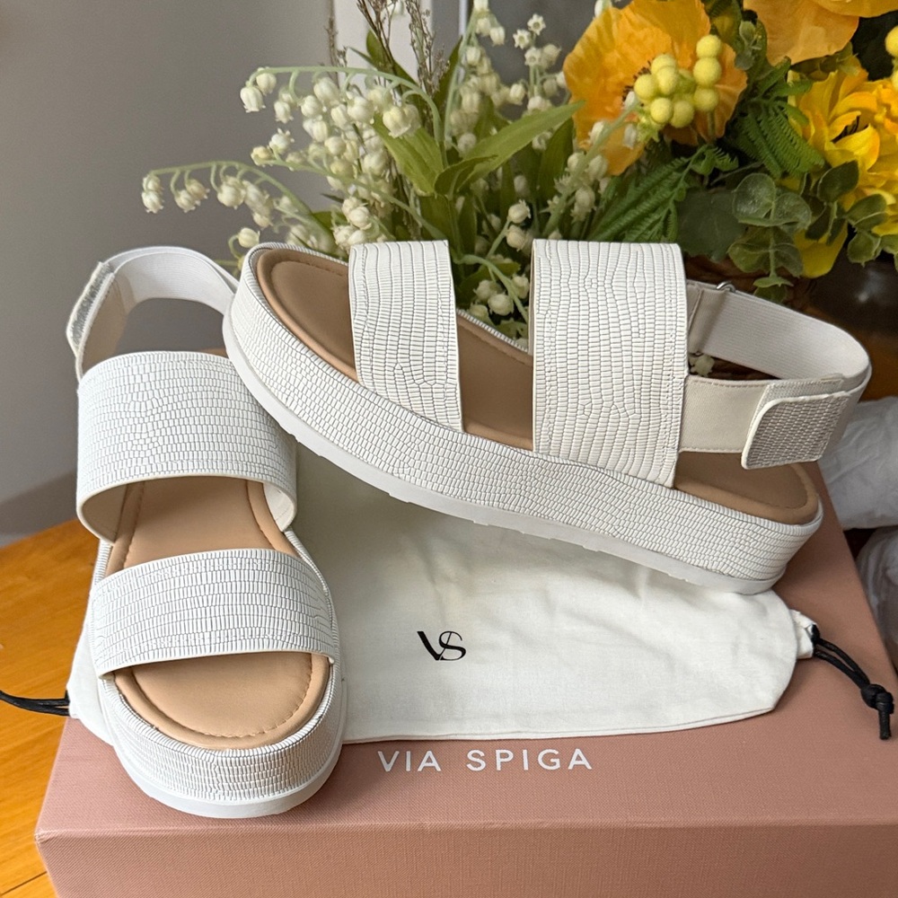 Via Spiga White Gabourey textured platform sandals